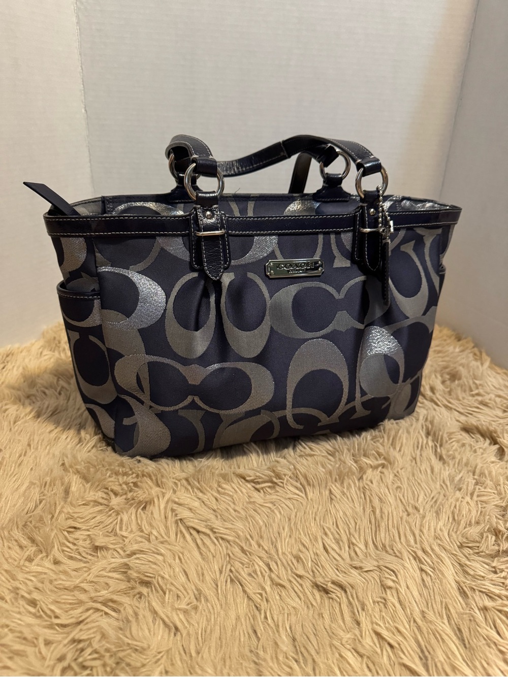 Coach Navy and Gray Signature Jacquard Tote